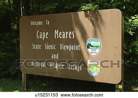 Cape Meares, OR, Oregon, Pacific Ocean, Pacific Coast Scenic Byway, Rt Route, Highway 101, Cape Meares State Scenic Viewpoint and National Wildlife Refuge, entrance sign View Large Photo Image Stock Image - Cape Meares, OR, Oregon, Pacific Ocean, Pacific Coast Scenic Byway, Rt Route, Highway 101, Cape Meares State Scenic Viewpoint and National Wildlife Refuge, entrance sign. Fotosearch