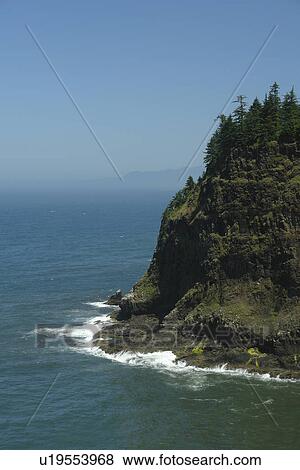 Stock Photo -  Cape Meares, OR, Oregon, Pacific Ocean, Pacific Coast Scenic Byway, Rt Route, Highway 101, Cape Meares State Scenic Viewpoint, overlook. Fotosearch