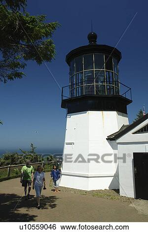 Stock Photograph -  Cape Meares, OR, Oregon, Pacific Ocean, Pacific Coast Scenic Byway, Rt Route, Highway 101, Cape Meares State Scenic Viewpoint, Cape Meares Lighthouse. Fotosearch