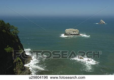Stock Photograph -  Cape Meares, OR, Oregon, Pacific Ocean, Pacific Coast Scenic Byway, Rt Route, Highway 101, Cape Meares State Scenic Viewpoint, overlook. Fotosearch