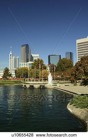 Stock Photo -  Charlotte, NC, North Carolina, Downtown Skyline, Marshall Park, autumn. Fotosearch