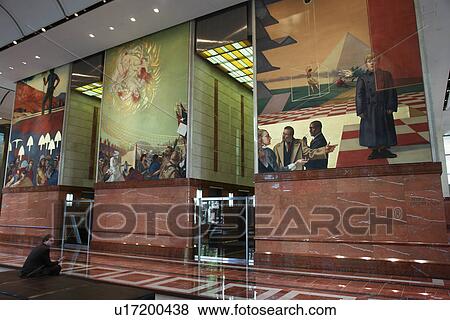 Stock Photo -  Charlotte, NC, North Carolina, Downtown, frescoes inside Bank of America Building lobby. Fotosearch