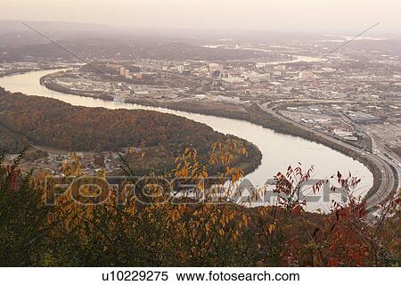 Stock Photography -  Chattanooga, TN, Tennessee, Point Park, Lookout Mountain, Chickamauga and Chattanooga National Military Park, aerial. Fotosearch