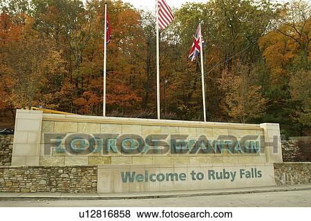 Chattanooga, TN, Tennessee, Ruby Falls, Lookout Mountain, welcome, entrance sign View Large Photo Image Stock Photo - Chattanooga, TN, Tennessee, Ruby Falls, Lookout Mountain, welcome, entrance sign. Fotosearch
