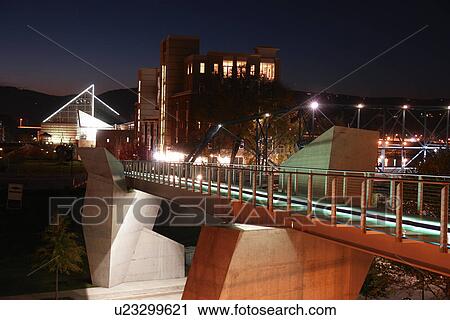 Stock Image -  Chattanooga, TN, Tennessee, footbridge, evening. Fotosearch