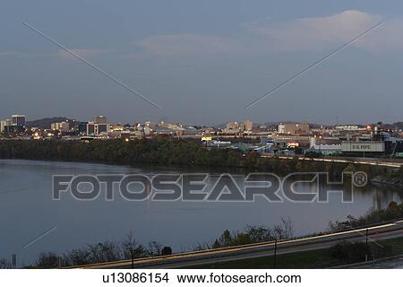 Chattanooga, TN, Tennessee, Tennessee River, evening, aerial view View Large Photo Image Picture - Chattanooga, TN, Tennessee, Tennessee River, evening, aerial view. Fotosearch