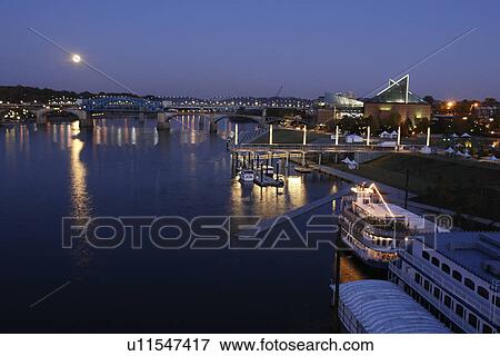 Chattanooga, TN, Tennessee, Tennessee River, evening, aerial view View Large Photo Image Stock Photo - Chattanooga, TN, Tennessee, Tennessee River, evening, aerial view. Fotosearch