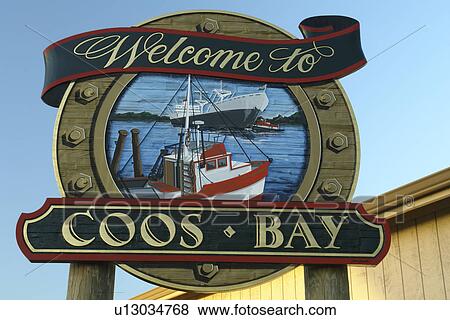 Coos Bay, OR, Oregon, Pacific Ocean, Pacific Coast Scenic Byway, Rt Route, Highway 101, welcome sign View Large Photo Image Stock Photo - Coos Bay, OR, Oregon, Pacific Ocean, Pacific Coast Scenic Byway, Rt Route, Highway 101, welcome sign. Fotosearch