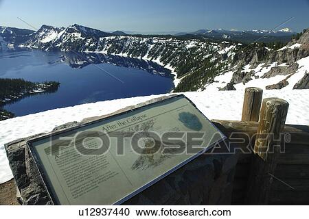 Crater Lake National Park, OR, Oregon, Cascade Range, Volcanic Legacy Scenic Byway, Rim Drive, Wizard Island, overlook, interpretive sign View Large Photo Image Stock Image - Crater Lake National Park, OR, Oregon, Cascade Range, Volcanic Legacy Scenic Byway, Rim Drive, Wizard Island, overlook, interpretive sign. Fotosearch