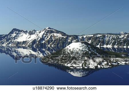 Stock Image -  Crater Lake National Park, OR, Oregon, Cascade Range, Volcanic Legacy Scenic Byway, Rim Drive. Fotosearch