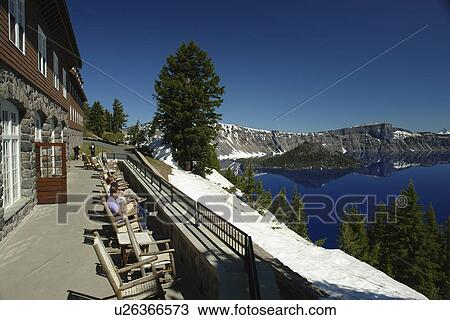 Crater Lake National Park, OR, Oregon, Crater Lake Lodge, Cascade Range, deck View Large Photo Image Stock Image - Crater Lake National Park, OR, Oregon, Crater Lake Lodge, Cascade Range, deck. Fotosearch