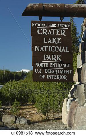 Crater Lake National Park, OR, Oregon, wooden entrance sign, North Entrance, Cascade Range View Large Photo Image Stock Photo - Crater Lake National Park, OR, Oregon, wooden entrance sign, North Entrance, Cascade Range. Fotosearch