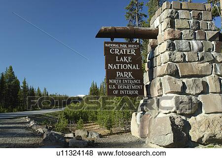 Crater Lake National Park, OR, Oregon, wooden entrance sign, North Entrance, Cascade Range View Large Photo Image Stock Photo - Crater Lake National Park, OR, Oregon, wooden entrance sign, North Entrance, Cascade Range. Fotosearch