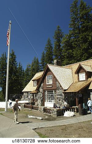 Stock Photo -  Crater Lake National Park, OR, Oregon, Park Headquarters, Steel Information Center, Cascade Range. Fotosearch