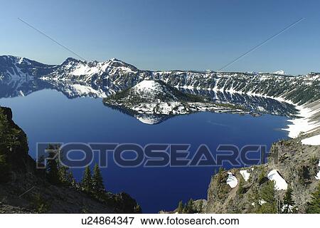 Stock Photo -  Crater Lake National Park, OR, Oregon, Cascade Range, Volcanic Legacy Scenic Byway, Rim Drive. Fotosearch