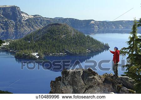Crater Lake National Park, OR, Oregon, Cascade Range, Volcanic Legacy Scenic Byway, Rim Drive, Wizard Island View Large Photo Image Stock Photograph - Crater Lake National Park, OR, Oregon, Cascade Range, Volcanic Legacy Scenic Byway, Rim Drive, Wizard Island. Fotosearch