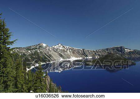 Crater Lake National Park, OR, Oregon, Cascade Range, Volcanic Legacy Scenic Byway, Rim Drive, Wizard Island View Large Photo Image Stock Photograph - Crater Lake National Park, OR, Oregon, Cascade Range, Volcanic Legacy Scenic Byway, Rim Drive, Wizard Island. Fotosearch