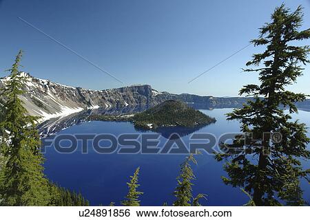 Crater Lake National Park, OR, Oregon, Cascade Range, Volcanic Legacy Scenic Byway, Rim Drive, Wizard Island View Large Photo Image Stock Photograph - Crater Lake National Park, OR, Oregon, Cascade Range, Volcanic Legacy Scenic Byway, Rim Drive, Wizard Island. Fotosearch