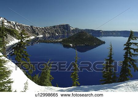 Crater Lake National Park, OR, Oregon, Cascade Range, Volcanic Legacy Scenic Byway, Rim Drive, Wizard Island View Large Photo Image Stock Photography - Crater Lake National Park, OR, Oregon, Cascade Range, Volcanic Legacy Scenic Byway, Rim Drive, Wizard Island. Fotosearch