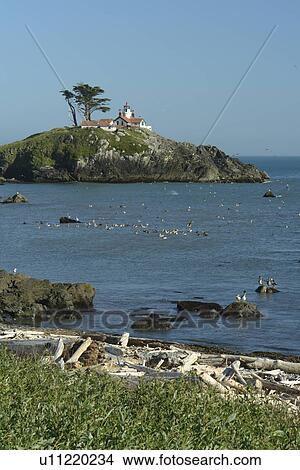 Crescent City, CA, California, Pacific Ocean, Battery Point Lighthouse ca 1856, Battery Point Island View Large Photo Image Picture - Crescent City, CA, California, Pacific Ocean, Battery Point Lighthouse ca 1856, Battery Point Island. Fotosearch