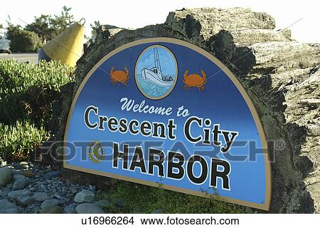 Crescent City, CA, California, Pacific Ocean, Welcome to Crescent City Harbor sign View Large Photo Image Picture - Crescent City, CA, California, Pacific Ocean, Welcome to Crescent City Harbor sign. Fotosearch