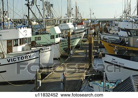 Stock Image -  Crescent City, CA, California, Pacific Ocean, Crescent City Harbor, fishing boats. Fotosearch