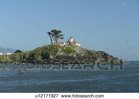 Stock Photo -  Crescent City, CA, California, Pacific Ocean, Battery Point Lighthouse ca 1856, Battery Point Island. Fotosearch