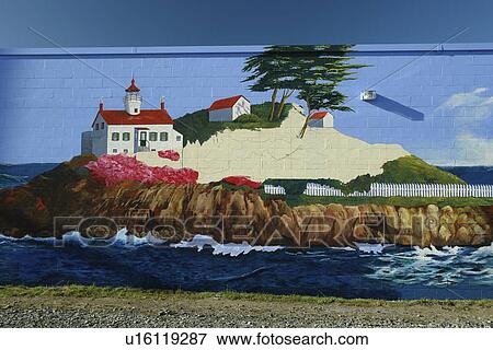 Stock Photo -  Crescent City, CA, California, Pacific Ocean, Battery Point Island, Battery Point Lighthouse wall mural. Fotosearch