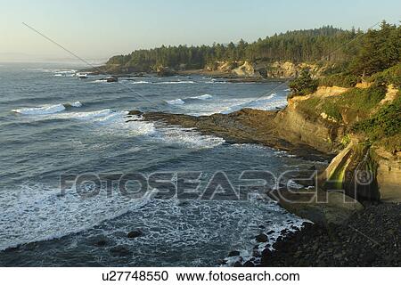 Stock Image -  Depoe Bay, OR, Oregon, Pacific Ocean, Pacific Coast Scenic Byway, Rt Route, Highway 101, Boiler Bay State Scenic Viewpoint. Fotosearch