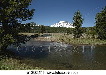 Stock Photograph -  Deschutes National Forest, OR, Oregon, Mount Bachelor, Cascade Lakes National Scenic Byway, Cascade Range, Soda Creek. Fotosearch