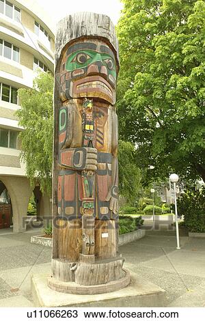Stock Image -  Duncan, British Columbia, Canada, Vancouver Island, Totem poles, world's largest in diameter. Fotosearch