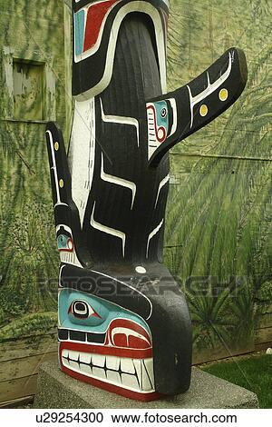Stock Image -  Duncan, British Columbia, Canada, Vancouver Island, Totem poles. Fotosearch