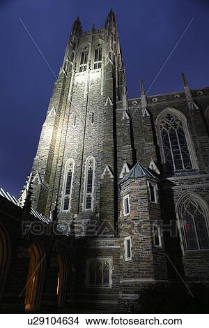 Picture -  Durham, NC, North Carolina, Duke University, Duke University Chapel, evening. Fotosearch