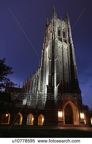 Stock Photography -  Durham, NC, North Carolina, Duke University, Duke University Chapel, evening. Fotosearch