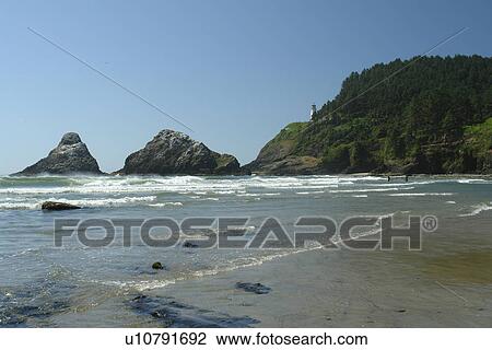 Stock Image -  Florence, OR, Oregon, Pacific Ocean, Pacific Coast Scenic Byway, Rt Route, Highway 101, Heceta Head Light State Scenic Viewpoint, Devil's Elbow Beach. Fotosearch