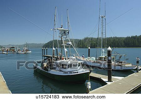 Stock Image -  Florence, OR, Oregon, Pacific Ocean, Pacific Coast Scenic Byway, Rt Route, Highway 101, Old Town Florence, harbor, waterfront. Fotosearch