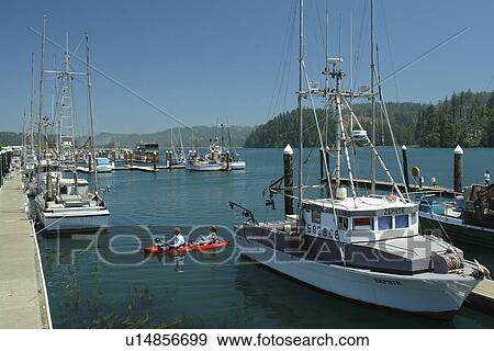 Stock Photo -  Florence, OR, Oregon, Pacific Ocean, Pacific Coast Scenic Byway, Rt Route, Highway 101, Old Town Florence, harbor, waterfront. Fotosearch