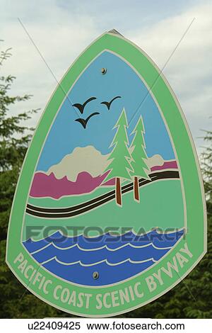 Stock Photography -  Forks, Pacific Coast Scenic Byway, WA, Washington, Pacific Ocean, Olympic Peninsula, Route 101, road sign. Fotosearch