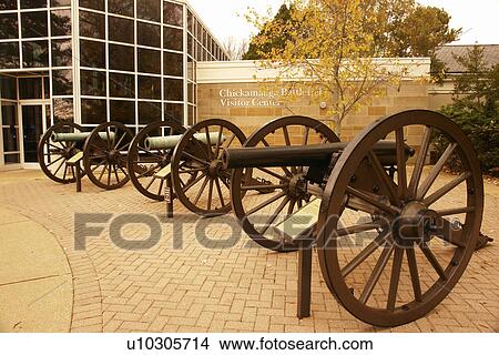 Picture -  GA, Georgia, Chickamauga & Chattanooga National Military Park, Chickamauga Battlefield Visitor Center, cannons. Fotosearch