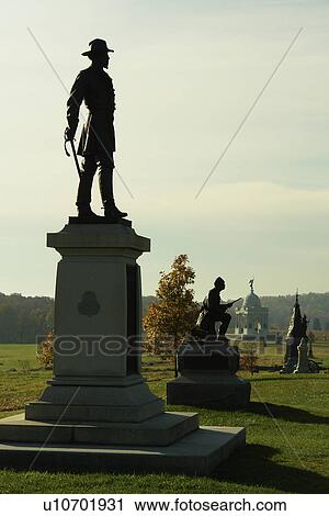 Stock Image -  Gettysburg, PA, Pennsylvania, Gettysburg National Military Park, High Water Mark, General Meade Statue. Fotosearch