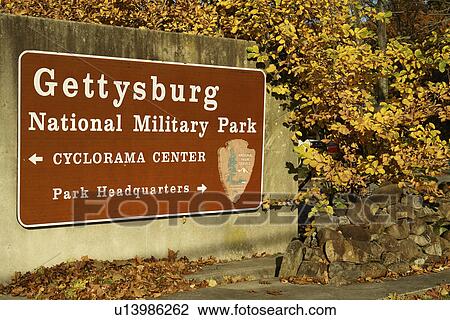 Stock Image -  Gettysburg, PA, Pennsylvania, Gettysburg National Military Park, Cyclorama Center sign. Fotosearch