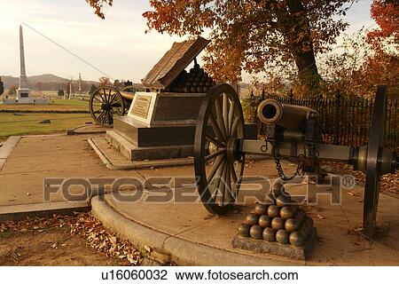 Stock Image -  Gettysburg, PA, Pennsylvania, Gettysburg National Military Park, Open Book Monument, High Water Mark. Fotosearch