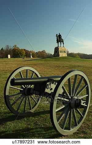 Stock Image -  Gettysburg, PA, Pennsylvania, Gettysburg National Military Park, High Water Mark, monuments and cannons. Fotosearch