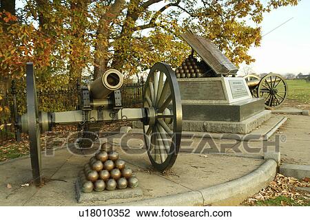 Stock Image -  Gettysburg, PA, Pennsylvania, Gettysburg National Military Park, Open Book Monument, High Water Mark. Fotosearch