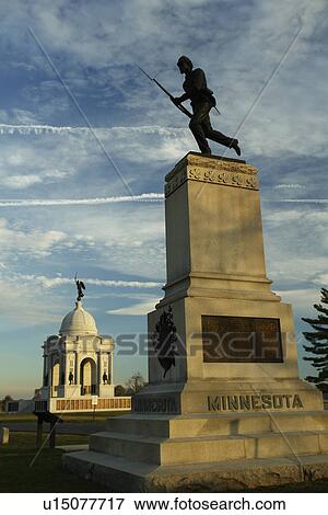 Stock Photo -  Gettysburg, PA, Pennsylvania, Gettysburg National Military Park, Pennsylvania Memorial, Minnesota Monument. Fotosearch