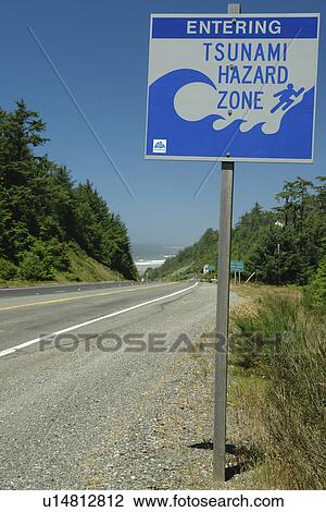 Gold Beach, OR, Oregon, Pacific Ocean, Pacific Coast Scenic Byway, Rt Route, Highway 101, road sign, Entering Tsunami Hazard Zone View Large Photo Image Stock Image - Gold Beach, OR, Oregon, Pacific Ocean, Pacific Coast Scenic Byway, Rt Route, Highway 101, road sign, Entering Tsunami Hazard Zone. Fotosearch
