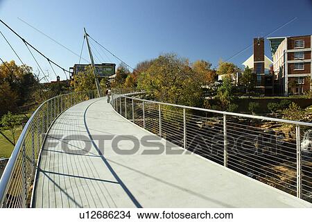 Picture -  Greenville, SC, South Carolina, Reedy River Falls Historic Park, autumn, foot bridge. Fotosearch