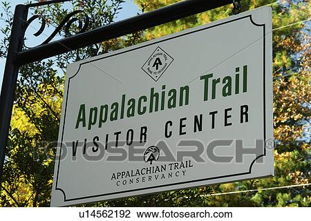 Stock Image -  Harpers Ferry, WV, West Virginia, Historic Downtown, Appalachian Trail Visitor Center, Conservancy, sign. Fotosearch