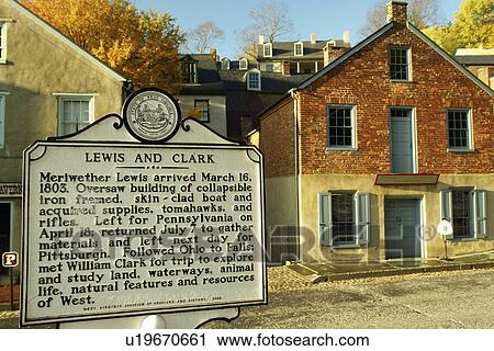 Stock Image -  Harpers Ferry, WV, West Virginia, Historic Downtown, Historical Marker, Lewis & Clark Expedition. Fotosearch