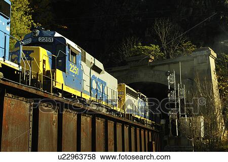 Stock Photo -  Harpers Ferry, WV, West Virginia, tunnel, railroad bridge, freight train. Fotosearch